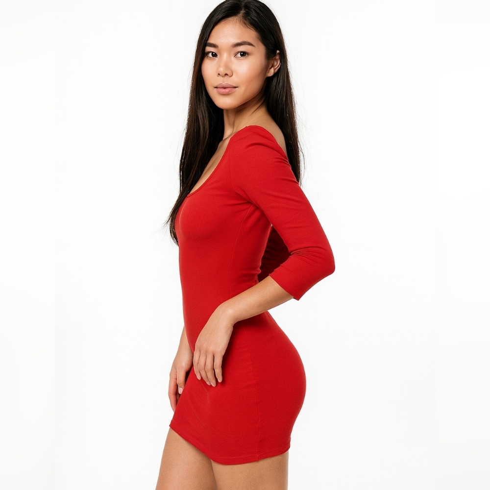 H&M Perfect HOLIDAY dress, Berry RED Bodycon Mini long Slv Dress  Sz M